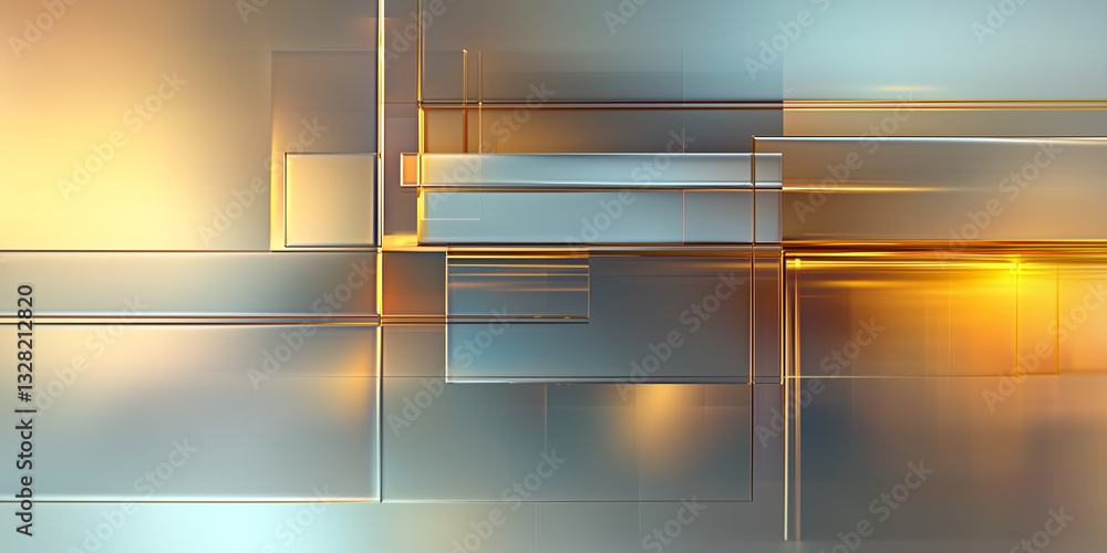Poster Minimalist abstract art featuring golden gradients and geometric shapes, creating modern and elegant composition with soft blend of warm and cool tones