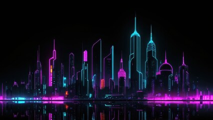 Fototapeta premium a vibrant neon cityscape reflecting on calm waters