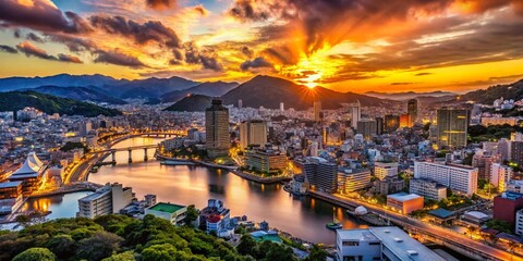 Naklejka premium Nagasaki Skyline Macro Photography: Stunning Close-Up of Cityscape Details