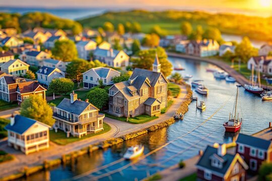 Nantucket Island Map: Charming Tilt-Shift Miniature New England Coastal Town Poster