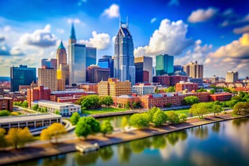 Fototapeta premium Nashville Skyline Tilt-Shift Miniature Cityscape, Blue Sky Background - Stock Photo