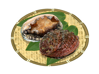 アワビ（ザル、笹の葉付き）