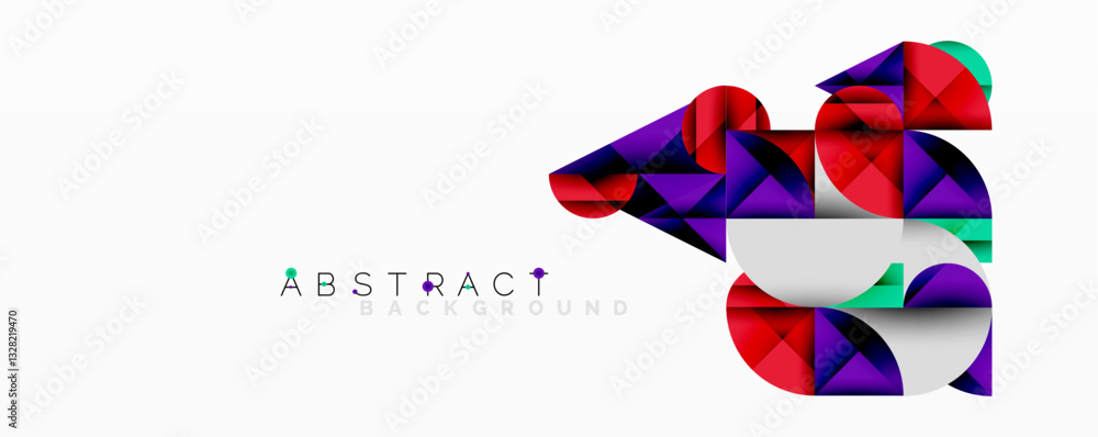 Poster abstract geometric design with intersecting circles, triangles, squares and sharp angles creating a 