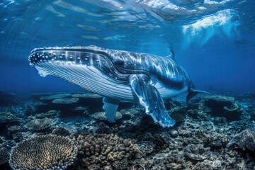 Fototapeta premium Humpback Whale at Coral Reef Underwater