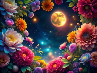 Night Bloom: Exquisite Floral Frame in Dark Garden