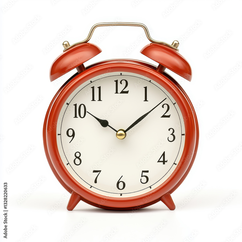 Poster a classic red alarm clock displaying the time, symbolizing time management and punctuality