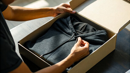 Stylish Dark Grey Hoodie Unboxing Fashion Apparel Clothing Box Delivery New Trendy Comfortable Soft Casual Wearable Outfit Menswear Womenswear Style  