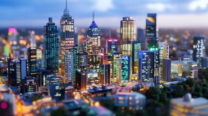 Naklejka premium Dynamic Cityscape at Night with Bright Lights and Skyscrapers