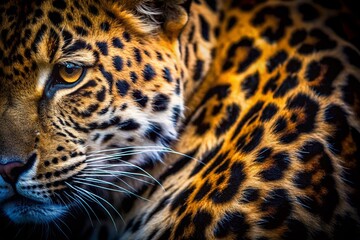 Obraz premium Night Close-Up: Leopard Fur, Detailed Spots, Wildlife Photography