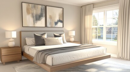 3D contemporary bedroom with a floating bed frame,