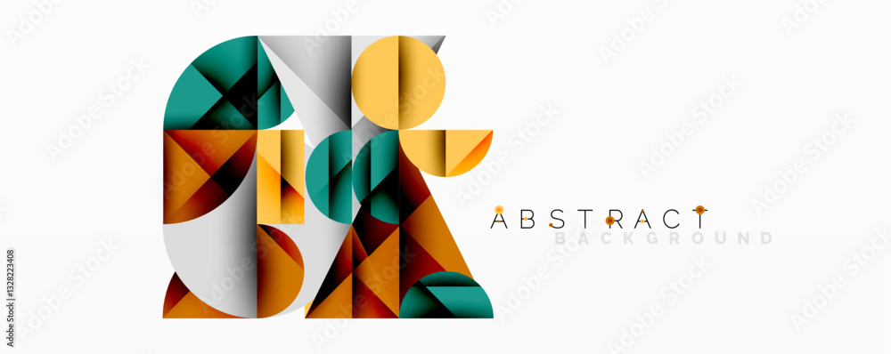 Poster Modern abstract composition with layered circles and angular segments featuring gradients, transparency effects, and a structured geometric layout