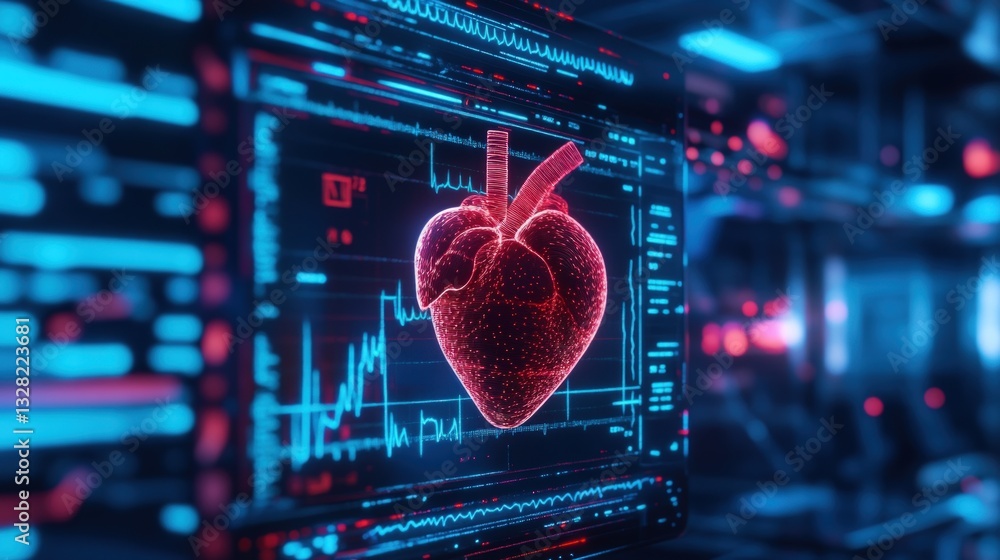 Poster digital heart visualization on a futuristic interface