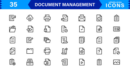 Document and File Management Icon Set. High-Quality Icons for Organizing, Sorting, Storing, and Managing Documents and Files