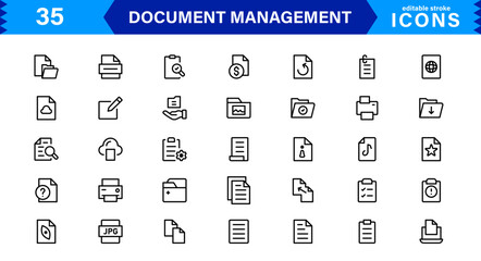 Document and File Management Icon Set. High-Quality Icons for Organizing, Sorting, Storing, and Managing Documents and Files