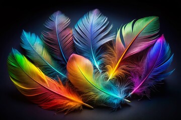 Obraz premium Night Photography: Extreme Close-up of Six Feathers, Subtle Color Gradient, Black Background - Stock Photo