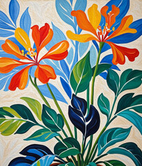 Oil painting . Artistic brush strokes. Botanical pattern for printing on wall decorations.
