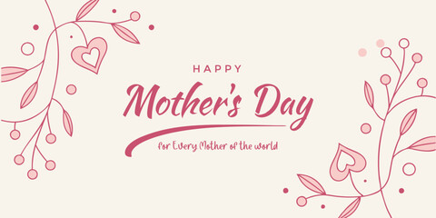 Happy Mothers Day greeting card with colorful spring flowers, floral illustration, festive design for Mother's Day celebration