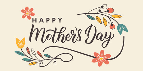Obraz premium Happy Mothers Day hand-drawn calligraphy, elegant lettering design for Mother's Day greeting cards, posters, and holiday decorations