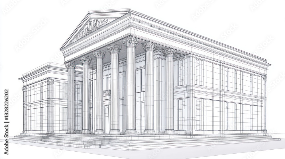 Poster classic architecture blueprint; 3d model of a building; architectural design; use stock photo