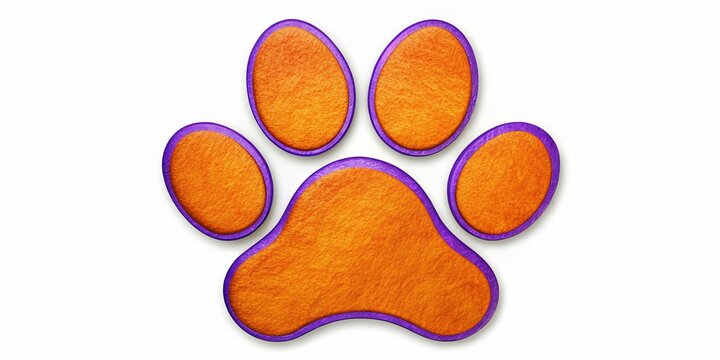 Night Photography: Orange Paw Print with Purple Outline - Clemson Mascot Symbol