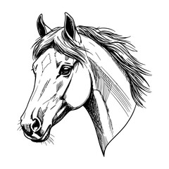 hand drawn head horse black and white vector design