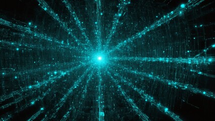 Fototapeta premium Futuristic Technology Network: A Stunning Visual of Interconnected Data Streams and Glowing Nodes in a Dark, Abstract, Sci-Fi Environment.