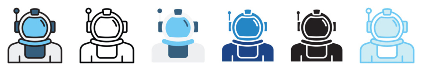 Astronaut Helmet multi style, mini illustration icon set. outline, flat, glyph, line color, UI, UX, app and web, digital or print. vector EPS 10 related to education, technology, space and galaxy.