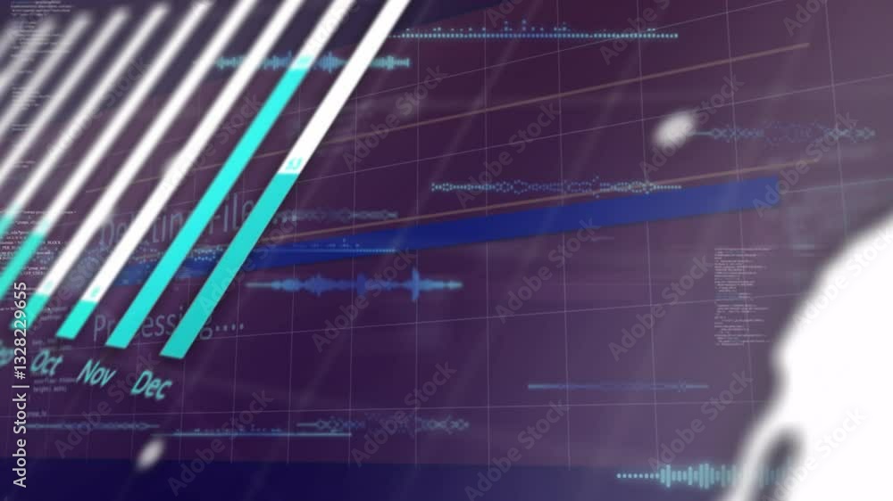 Aufkleber animation of data visualization with graphs and lines on purple background