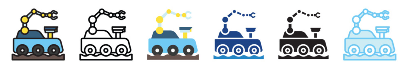 Mars Rover multi style, mini illustration icon set. outline, flat, glyph, line color, UI, UX, app and web, digital or print. vector EPS 10 related to education, technology, space and galaxy.