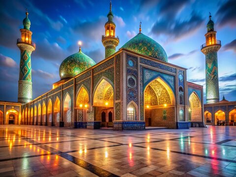 Nighttime Long Exposure of Imam Ali Mosque, Iran: Stunning Architectural Detail and Soft Lighting