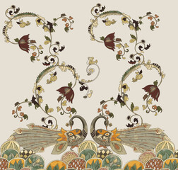  Indian Kalamkari style peacock Design, Digital Print Element, Motif Design For Textile design, indian style saree design, madhubani kalamkari.