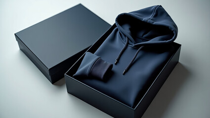 Navy Blue Hooded Sweatshirt in Elegant Black Gift Box Premium Quality Mens Fashion Apparel Stylish Comfortable Clothing Soft Fabric Winter Outfit     