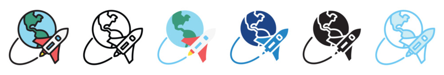 Space Shuttle multi style, mini illustration icon set. outline, flat, glyph, line color, UI, UX, app and web, digital or print. vector EPS 10 related to education, technology, space and galaxy.