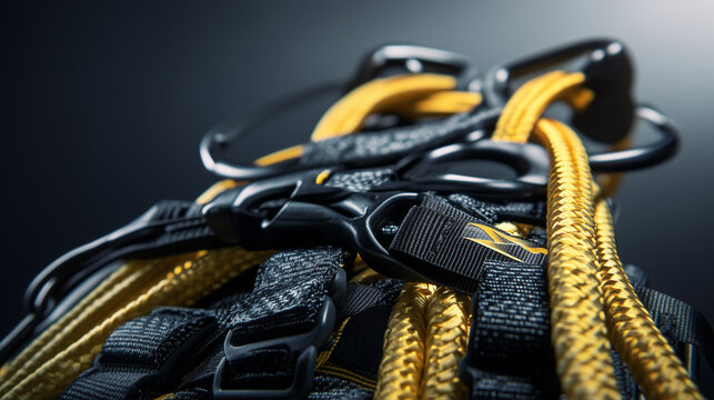 Safety harness and equipment showcased, emphasizing workplace safety and professional preparedness.