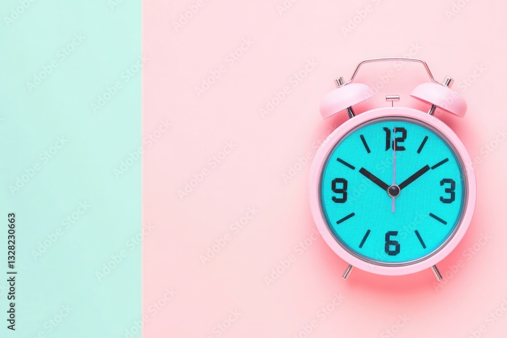 Poster digital clock placed on colorful pastel background showing updated daylight saving time