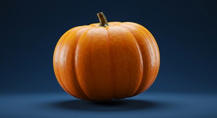 A Single, Perfectly Formed Orange Pumpkin on a Deep Blue Background