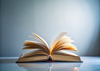 Fototapeta premium Open Book on Desk: Business, Education, Home Office Concept - Negative Space Stock Photo