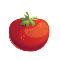A glossy red tomato with a green leaf, perfect for promoting culinary and healthy lifestyle imagery