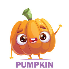 An adorable pumpkin character illustrated with vibrant colors, making it perfect for Halloween and seasonal designs
