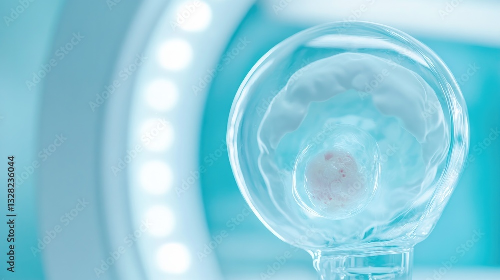 Aufkleber macro view of transparent embryo developing inside cloning incubator illuminated by soft blue labora
