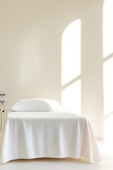minimalist and serene hospital room with single bed neatly made and medical equipment arranged artfully around it subtle