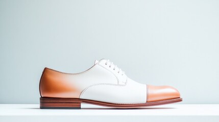 minimalist image of formal leather shoes displayed on plain white surface with soft lighting and ample copy space