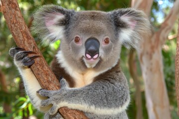 Australian koala on tree branch
