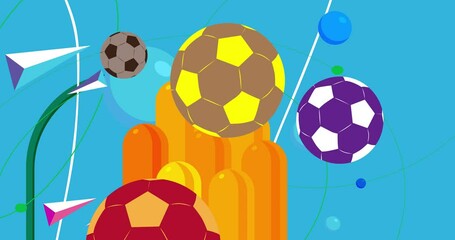 Football Ball with geometrical graphic retro sport theme background video. Minimal geometric elements animation. Vintage abstract shapes illustration for advertising. - Powered by Adobe