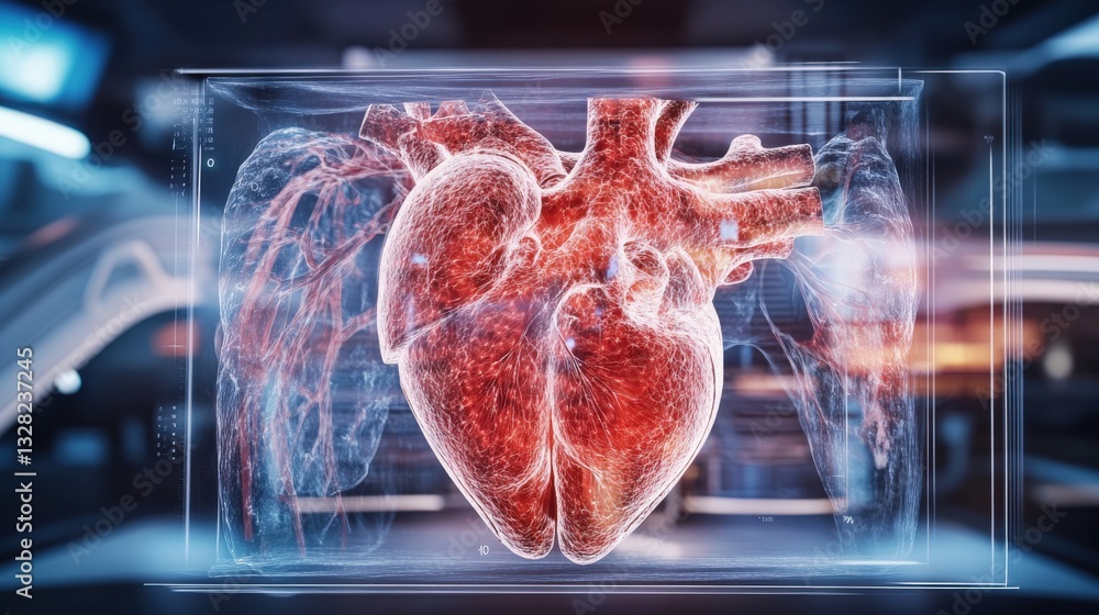 Poster 3d heart animation medical visualization science lab digital environment close-up view health techno