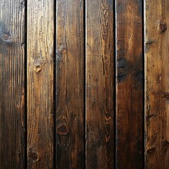 Naklejka premium A close-up view of a rustic wooden wall featuring rich brown stains, highlighting the unique grain patterns and textures of the wood, creating a warm and inviting atmosphere.