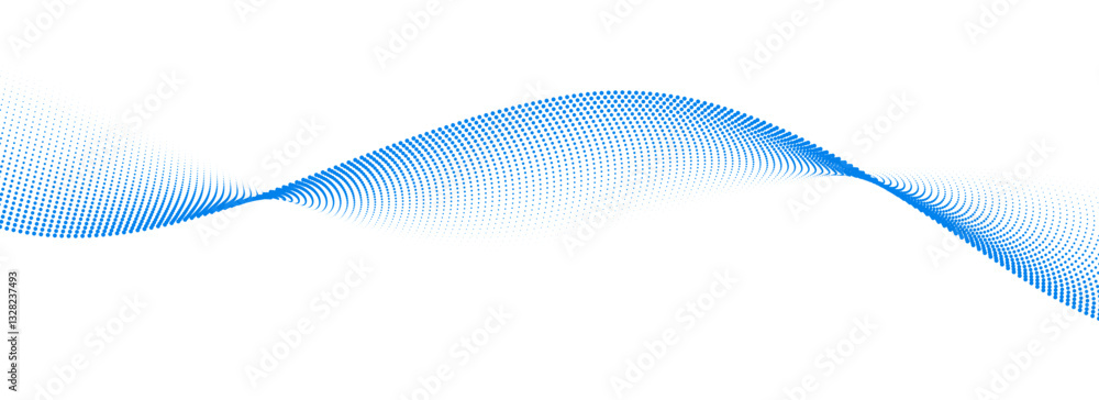 Aufkleber Dotted wave line pattern. Light blue halftone undulate net background. Abstract stipple flowing particle wallpaper. Vector curve dashed gradient element for poser, banner, presentation, booklet, flyer