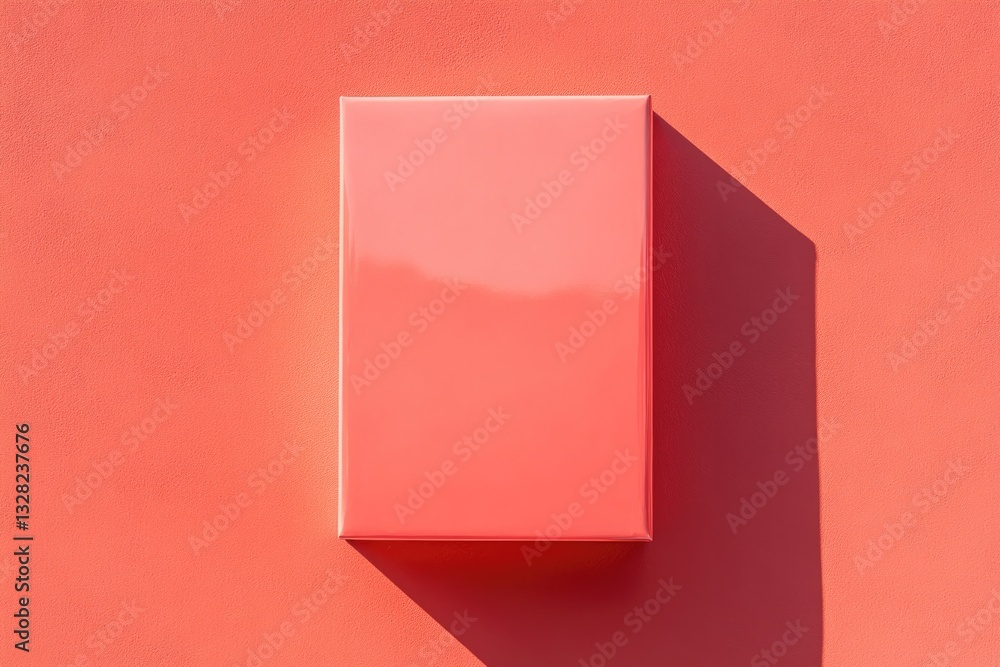 Poster modern depiction of rectangular carton with glossy finish centered on bold crimson solid background 