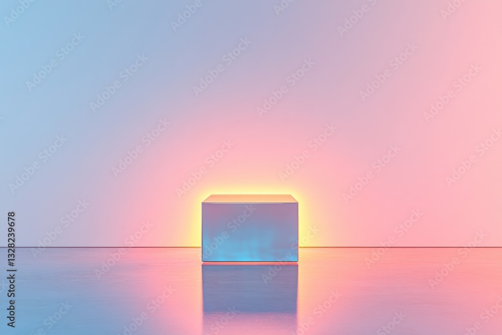 Poster reflective podium with sleek finish glowing under ambient light in clean environment with wide copy 
