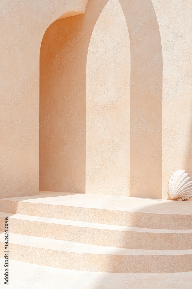 Aufkleber sandy podium with shell-like textures softly illuminated under natural light with smooth curves and 